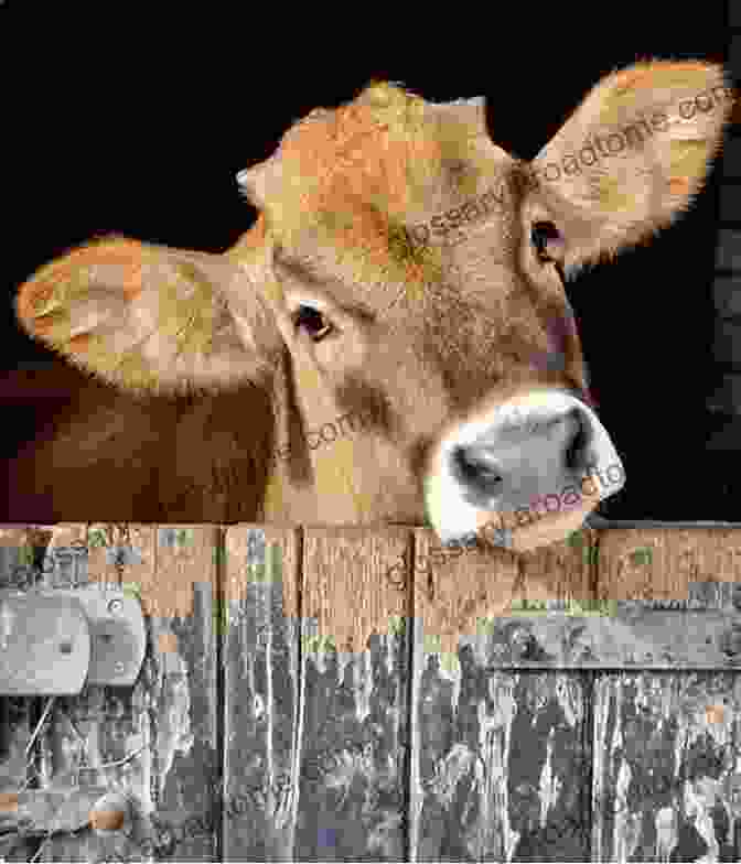 A Curious Calf With Its Head Sticking Out Of A Barn, Its Big Brown Eyes Looking Directly At The Camera What Do I Get To See On The Farm? Was Gibt Es Auf Dem Bauernhof Zu Sehen?