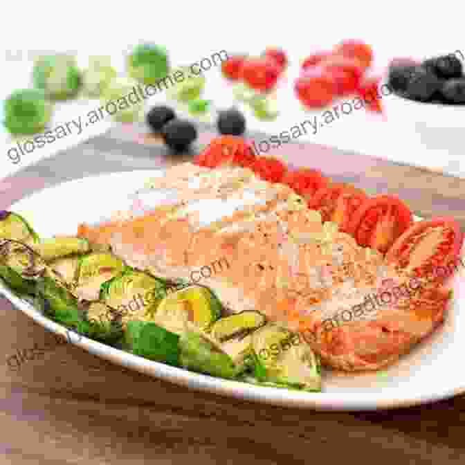 A Tempting Image Of A Grilled Salmon Fillet With Roasted Vegetables, Showcasing The Appetizing Presentation Of Healthy And Flavorful Diabetic Friendly Dishes. Phil Vickery S Ultimate Diabetes Cookbook: Supported By Diabetes UK