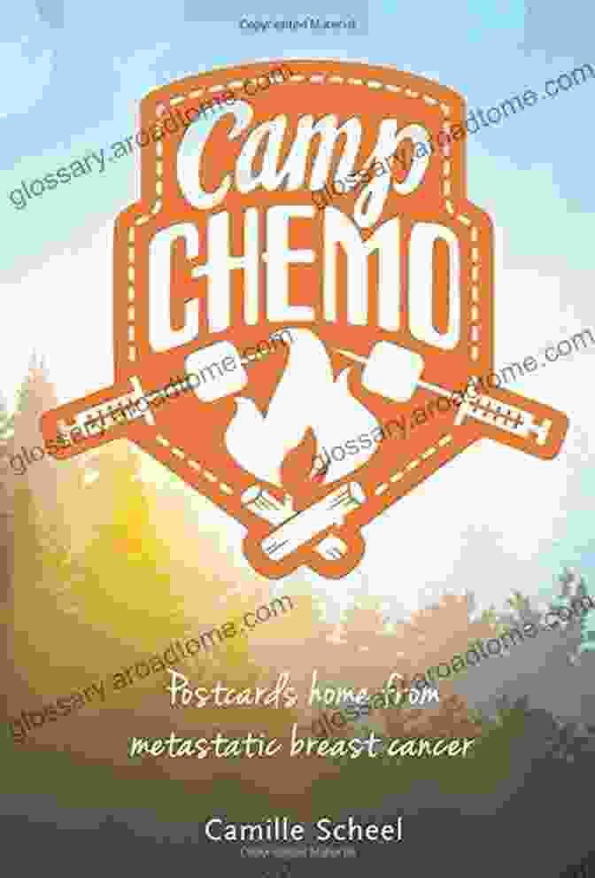 Cover Art Of The Book Camp Chemo: Postcards Home From Metastatic Breast Cancer, Featuring A Young Woman With A Headscarf And A Smile, Surrounded By A Frame Of Polaroid Pictures Camp Chemo: Postcards Home From Metastatic Breast Cancer